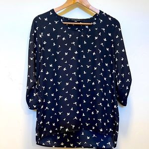 Navy Blue “Bird” Design Blouse